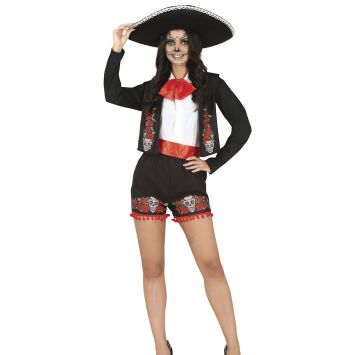 Déguisement Catrina Short Femme avec broderies mexicaines | jourdefete.com