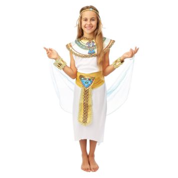 Déguisement égyptienne fille avec robe blanche et accessoires dorés | jourdefete.com