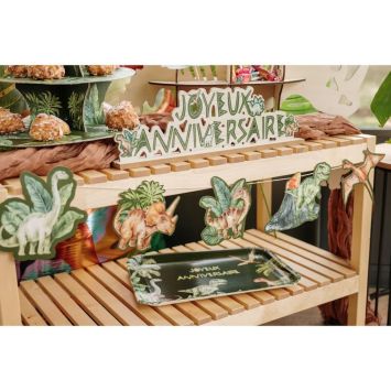 Centre de table "Joyeux Anniversaire" en bois - 40,5 x 12,5 cm - Collection Dinosaures