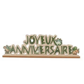 Centre de table "Joyeux Anniversaire" en bois - 40,5 x 12,5 cm - Collection Dinosaures