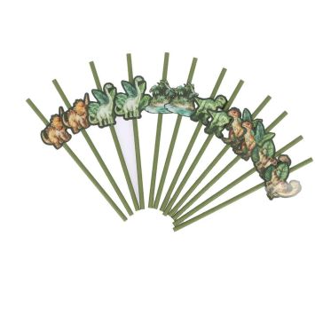 12 pailles en papier avec étiquettes - 19,5 cm - Collection Dinosaures