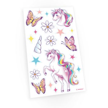 4 planches de 20 tatouages temporaires - Collection Dreams Licorne
