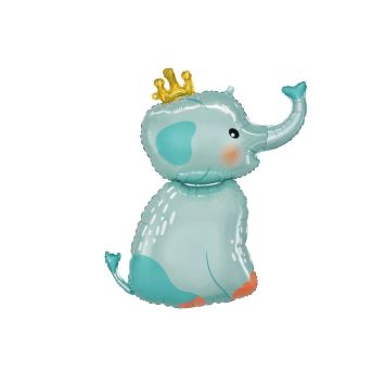 Ballon éléphant bleu ciel avec couronne pour anniversaire enfant | jourdefete.com