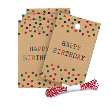 4 étiquettes en papier kraft - 8,5 x 5,5 cm - Happy Birthday