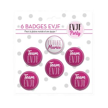 Un lot de 6 badges EVJF pour un enterrement de vie de jeune fille festif | jourdefete.com