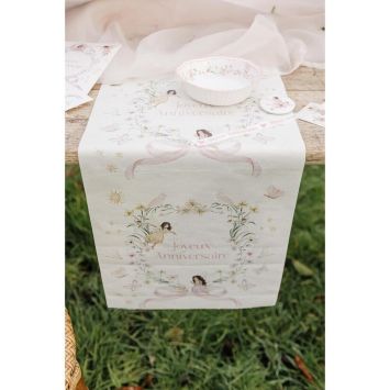 Chemin de table "Joyeux Anniversaire" en tissu - 28 cm x 3 m - Collection Fairy World