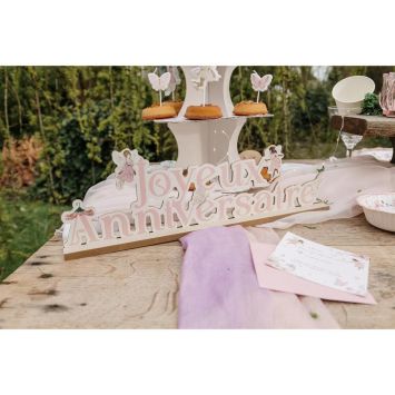 Centre de table "Joyeux Anniversaire" en bois - 40,5 x 13 cm - Collection Fairy World