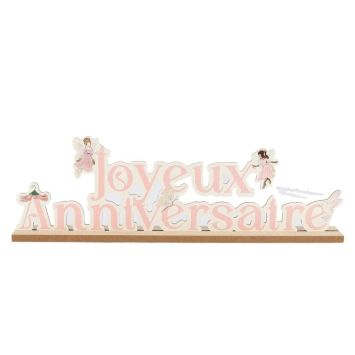 Centre de table "Joyeux Anniversaire" en bois - 40,5 x 13 cm - Collection Fairy World