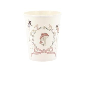 Gobelets anniversaire enfant champignon et fées rose pastel 255 ml | jourdefete.com