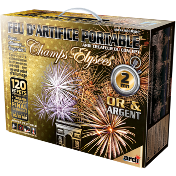 Les Feux d'Artifice de la gamme Portable® et du modèle Champs Elysées® de 2 minutes en Or et Argent , idéal pour votre illuminez votre soirée festive | jourdefete.com