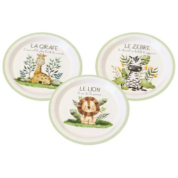 6 assiettes en carton - Diamètre 18 cm - Collection Animaux de la Savane
