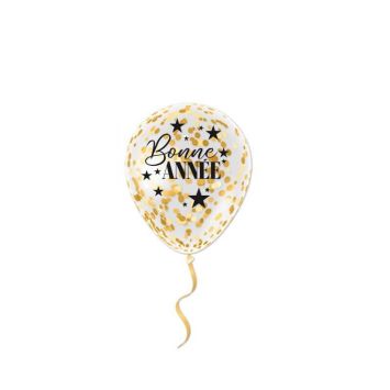 ballon transparent à confettis noir et or bonne année | jourdefete.com