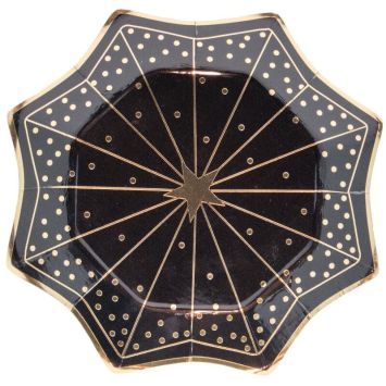 assiette en forme d octogramme etoile noire et or | jourdefete.com