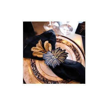 8 Ronds de serviette Bonne Année - Noir & Or Paillettes Cuivre
