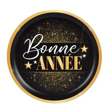 assiette en carton bonne année noire et dorée | jourdefete.com