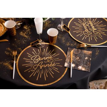Sachet de 4 sets de table en carton Bonne Année Etincelant - 34 cm
