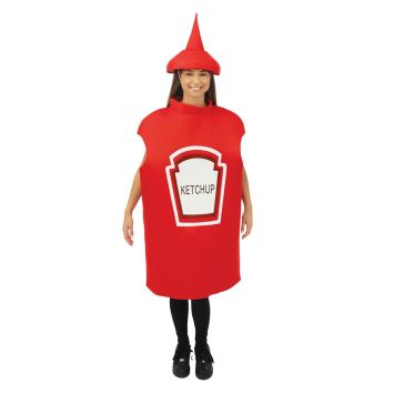 Déguisement ketchup adulte rouge humoristique avec chapeau | jourdefete.com