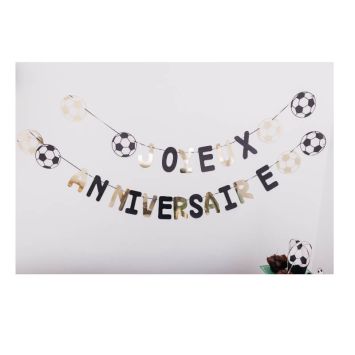 Guirlande Joyeux Anniversaire - Football - Noir, Blanc et Or
