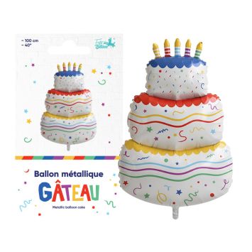 Ballon en aluminium en forme de gâteau d'anniversaire - 1 m - Collection Récréation Multicolore