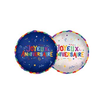 Ballon en aluminium arrondi "Joyeux Anniversaire" - Diamètre 35 cm - Collection Récréation Multicolore