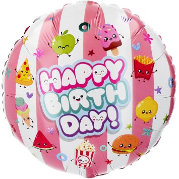 Ballon rond en aluminium avec motifs de nourriture mignonne Kawaii Happy Birthday | jourdefete.com