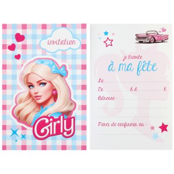 6 cartes d’invitation en carton - 10 x 15 cm - Collection Girly