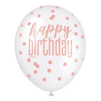 6 Ballons en latex " Happy Birthday " Prism - Glitz Rose Gold
