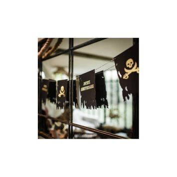 Guirlande de 9 fanions Joyeux Anniversaire - Pirate Kraft, Noir & Or - 1m50 