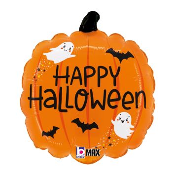Ballon en aluminium à forme de citrouille - Happy Halloween - 34 x 39 cm