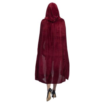 Cape à capuche bordeaux d'Halloween en velours - 170 cm