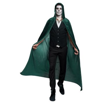 Cape Halloween verte émeraude longue avec capuche pour déguisement de sorcier ou vampire | jourdefete.com