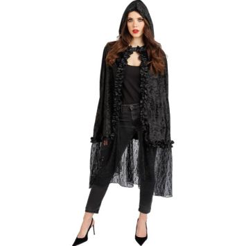 Cape d'Halloween en velours avec dentelle noire - 145 cm