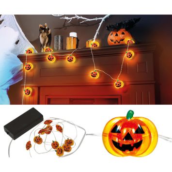 Guirlande de 10 citrouilles d'Halloween à LED - 120 cm