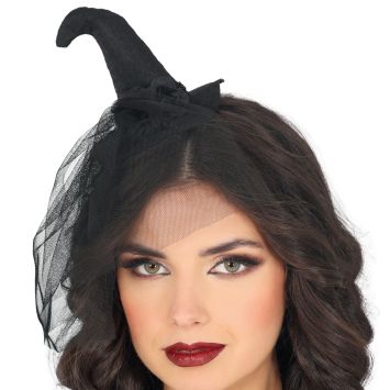 Chapeau de Sorcière d'Halloween avec voile noir