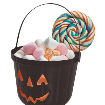 Seau à bonbons noir d'Halloween avec citrouille - 20 cm
