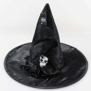 Chapeau de sorcière Halloween avec plume et tête de mort