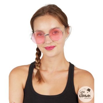 Lunettes rondes hippie verres roses | jourdefete.com