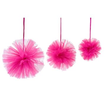 3 Boules Tulle à suspendre - Fuchsia