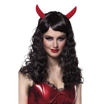 Perruque de Diablesse Noire avec Cornes
