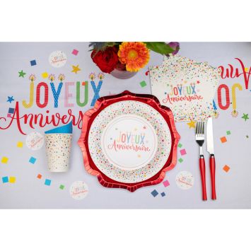 6 assiettes "Joyeux Anniversaire" en carton - Diamètre 22,5 cm - Collection Anni' Festy