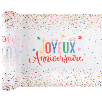 Chemin de table "Joyeux Anniversaire" en polyester - 30 cm x 2,5 m - Collection Anni' Festy