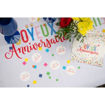 25 décorations en papier "Joyeux Anniversaire" à parsemer - Diamètre 5 cm - Collection Anni' Festy