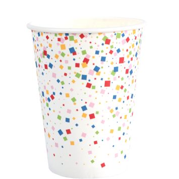 Gobelets d’anniversaire confettis multicolores en carton | jourdefete.com