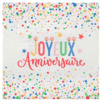 12 serviettes "Joyeux Anniversaire" en papier - 33 x 33 cm - Collection Anni' Festy