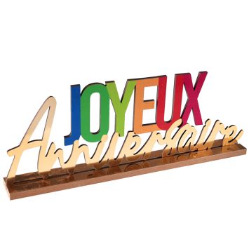 Décoration à poser "Joyeux Anniversaire" en bois - 27 x 4 x 9 cm - Collection Festicolor