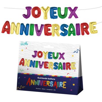 Guirlande de ballons "Joyeux Anniversaire" en aluminium - 6 m - Collection Récréation Multicolore