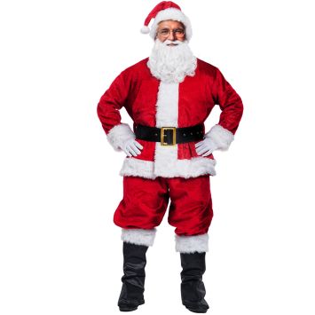 Costume adulte Père Noël rouge avec fourrure blanche et ceinture noire | jourdefete.com