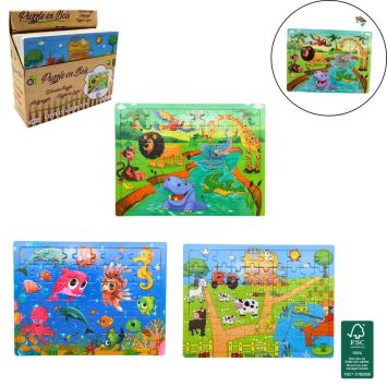 Puzzle en bois 60 pièces animaux jungle, ferme et mer pour enfants | jourdefete.com  