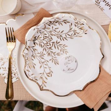 8 Assiettes en carton - Collection Jolis Brins - Blanc et Or