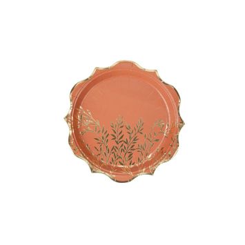 8 assiettes en carton collection jolis brins or et terracotta